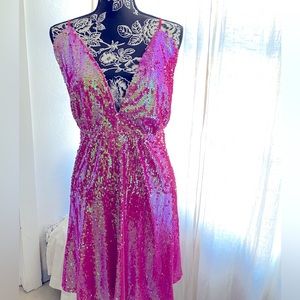 Neon pink sequin dress